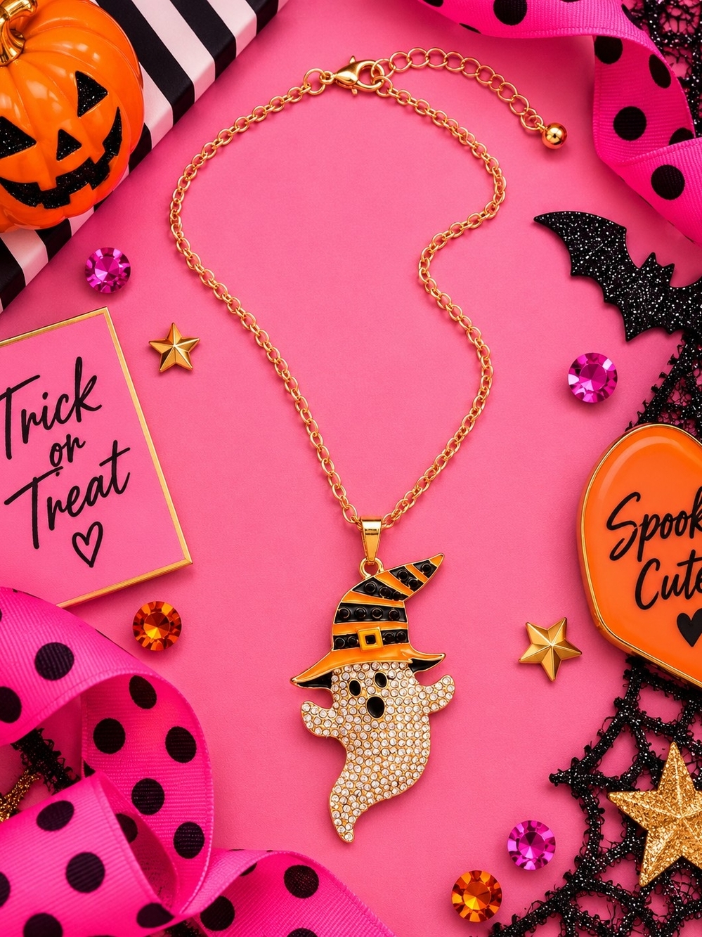 BETSEY JOHNSON SPOOKTACULAR RHINESTONE GHOST HALLOWEEN NECKLACE